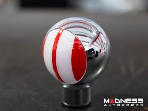 MINI Cooper Gear Shift Knob - Chrome Housing - Red w/ White Racing Stripes Design
